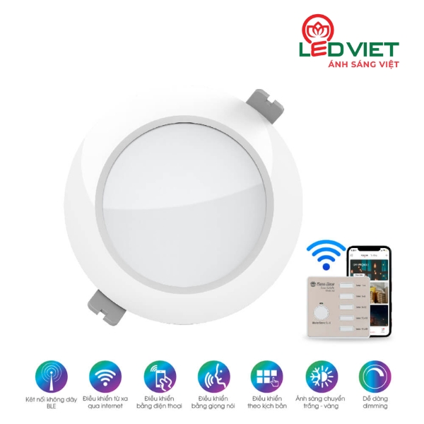 đèn LED âm trần 7W Smart Rạng Đông AT16 BLE 90/7W